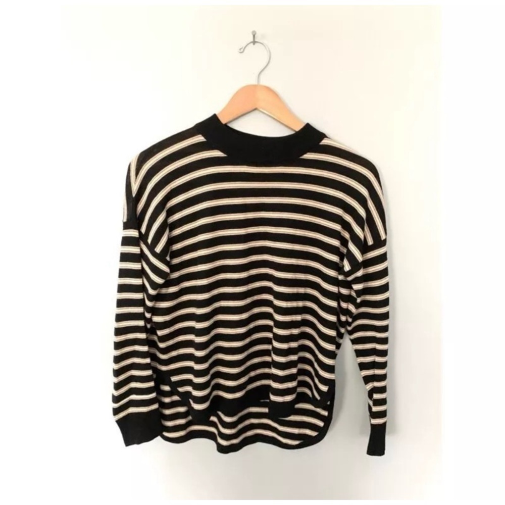 MADEWELL 100% Merino Wool Boxy Mockneck Striped Pullover Sweater - Picture 2 of 2